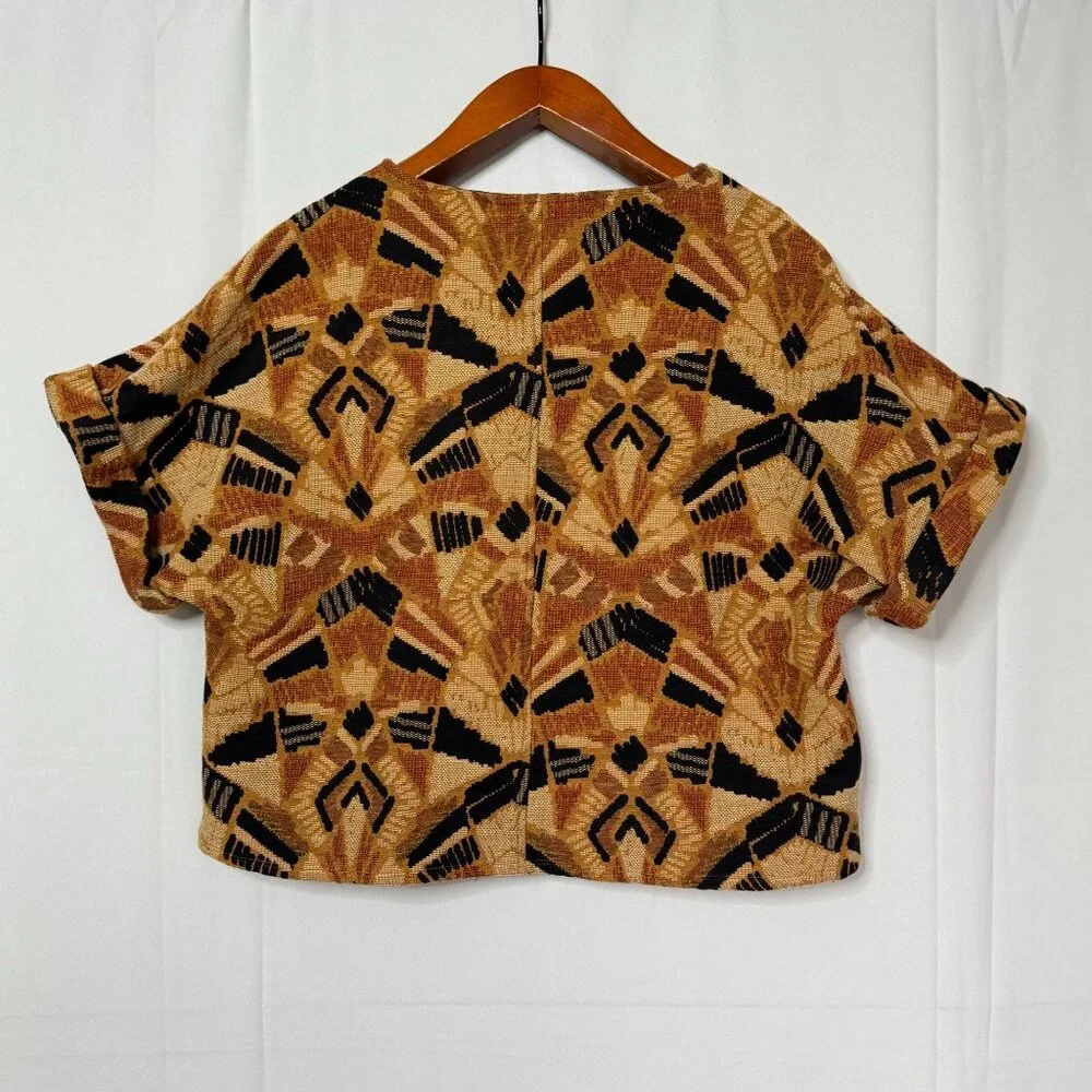 Anthropologie Dolan Seraphina Brown Tan Textured Short Sleeve Shirt Plus Size 1X - Picture 6 of 12